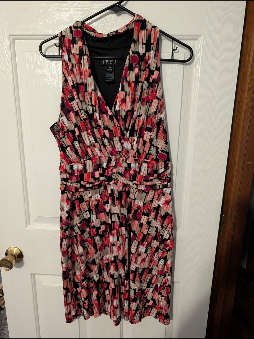 Enfocus Studio Pink & Black Patterned V-Neck Women's Dress
